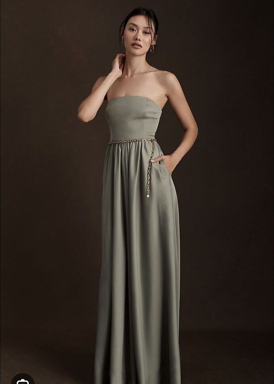 BHLDN - Elsie Straight Neck Satin A-Line Gown Size US 10 Anthropologie - Picture 1 of 11